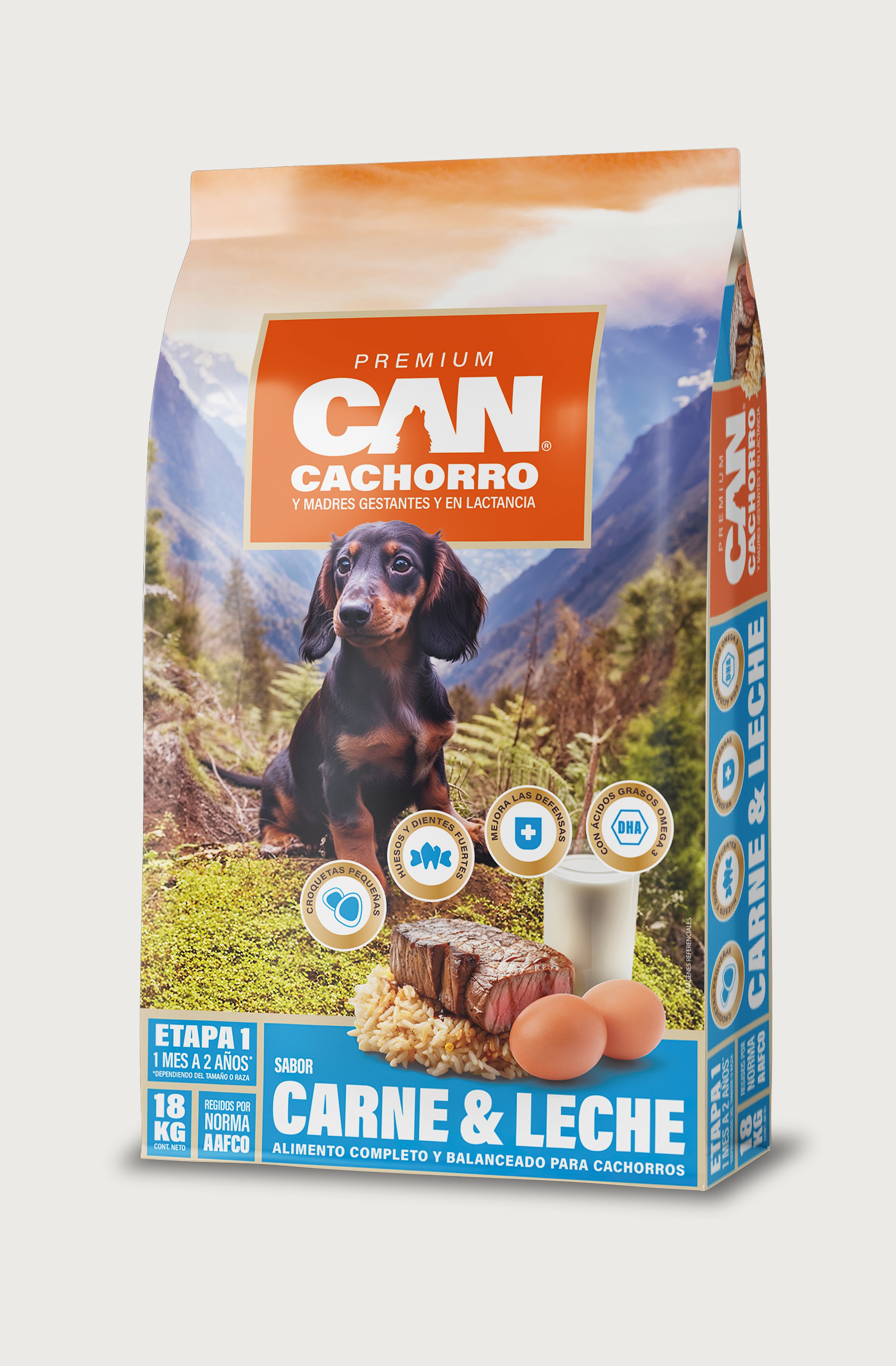 Render del saco CAN Cachorro Carne y Leche.