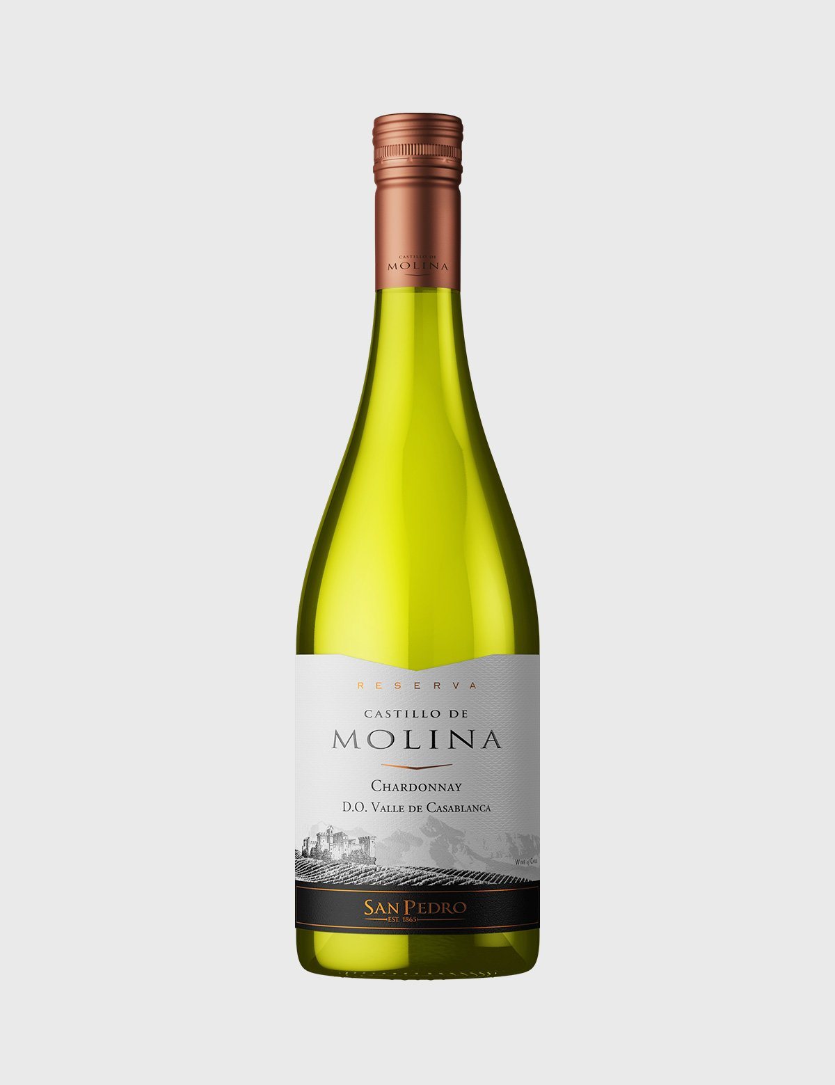 Botella de Castillo de Molina Chardonnay.