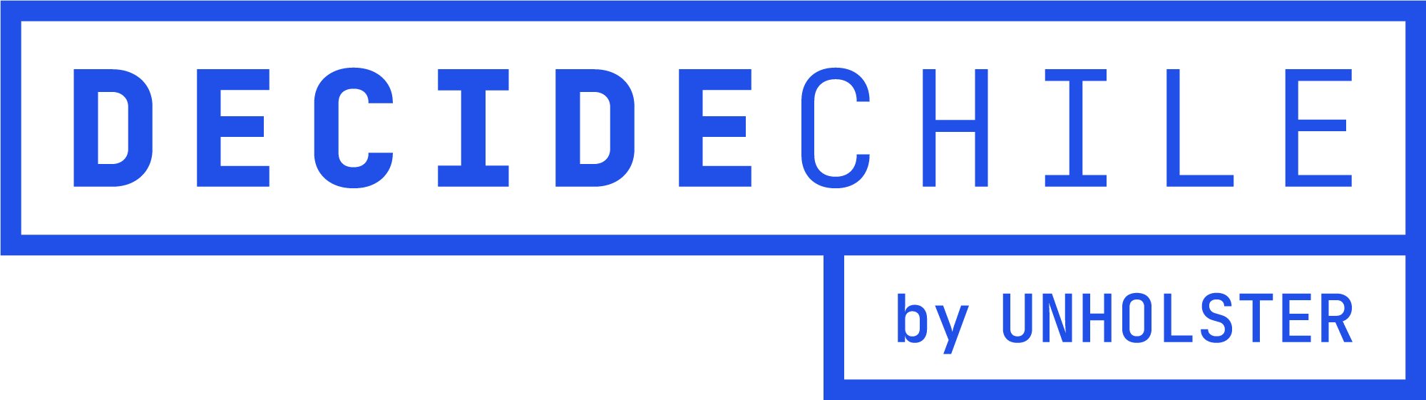 Versión horizontal del logotipo: «DECIDECHILE» con la colilla «by Unholster» abajo.