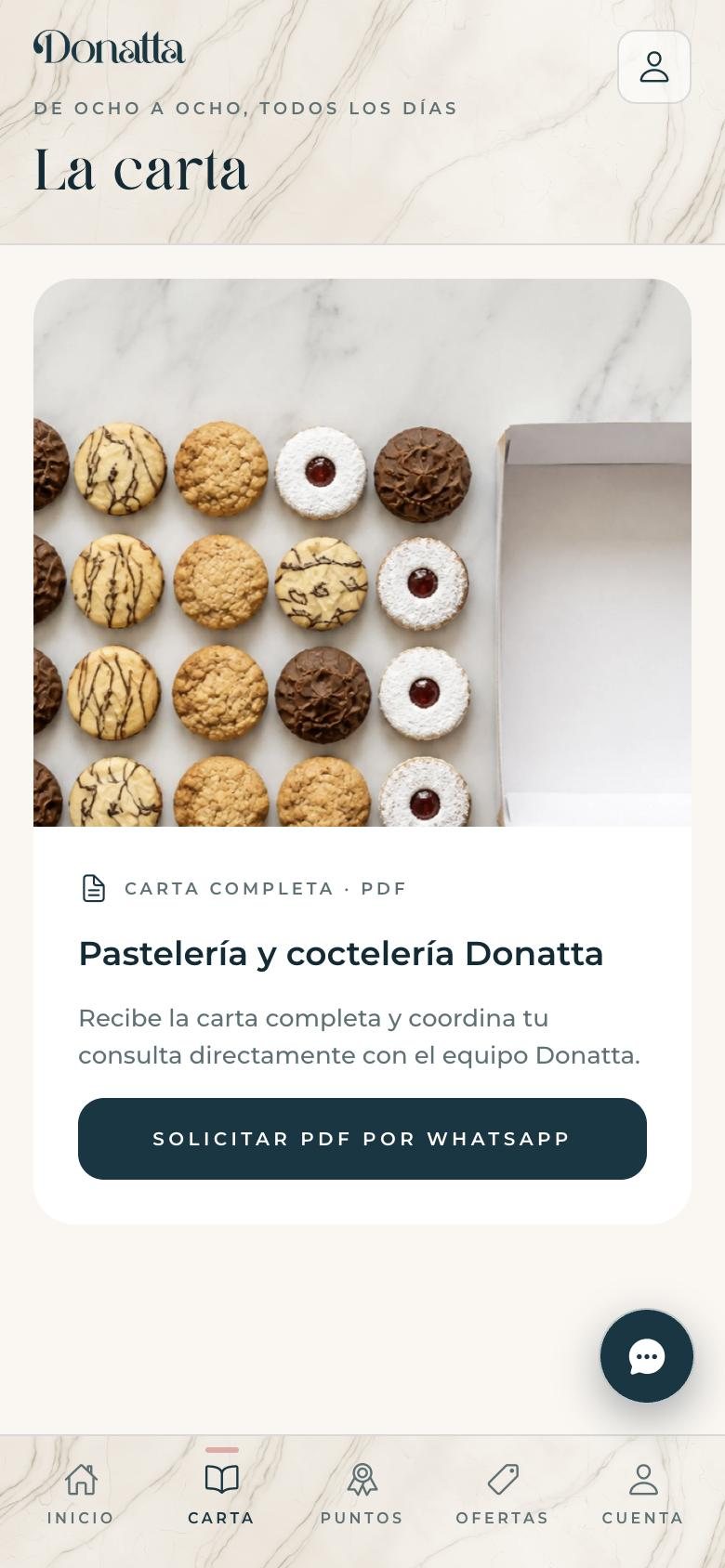 App de Donatta: la carta.