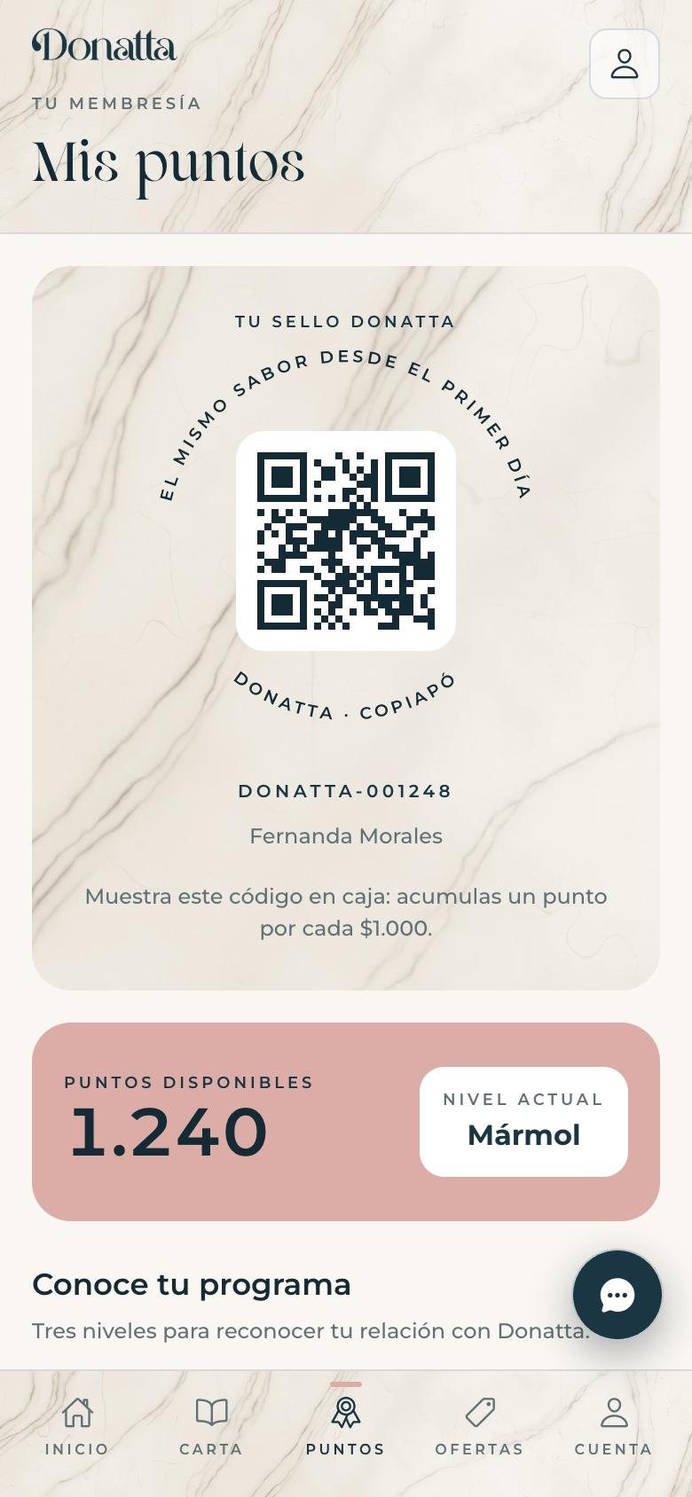 App de Donatta: mis puntos.