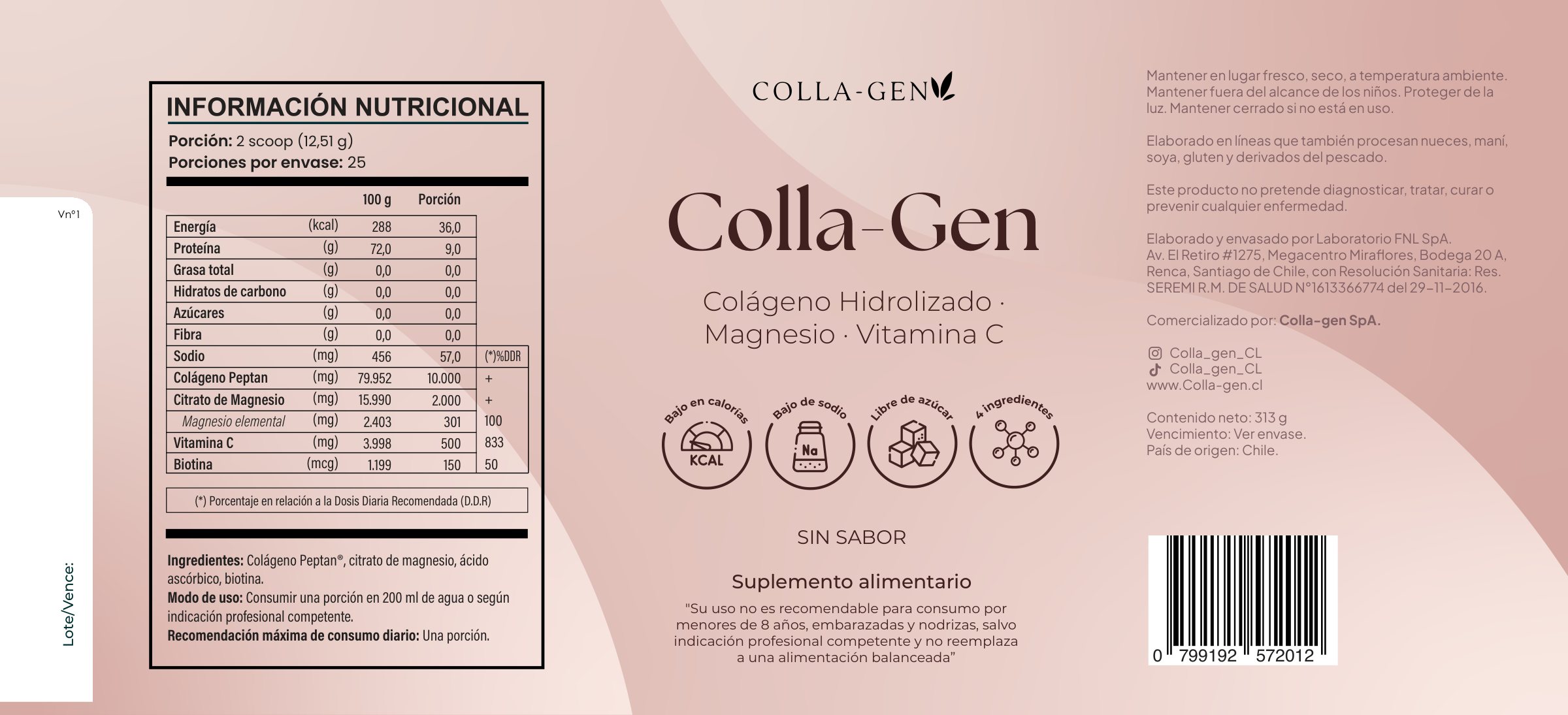 Etiqueta plana de Colla-Gen, en rosado palo.