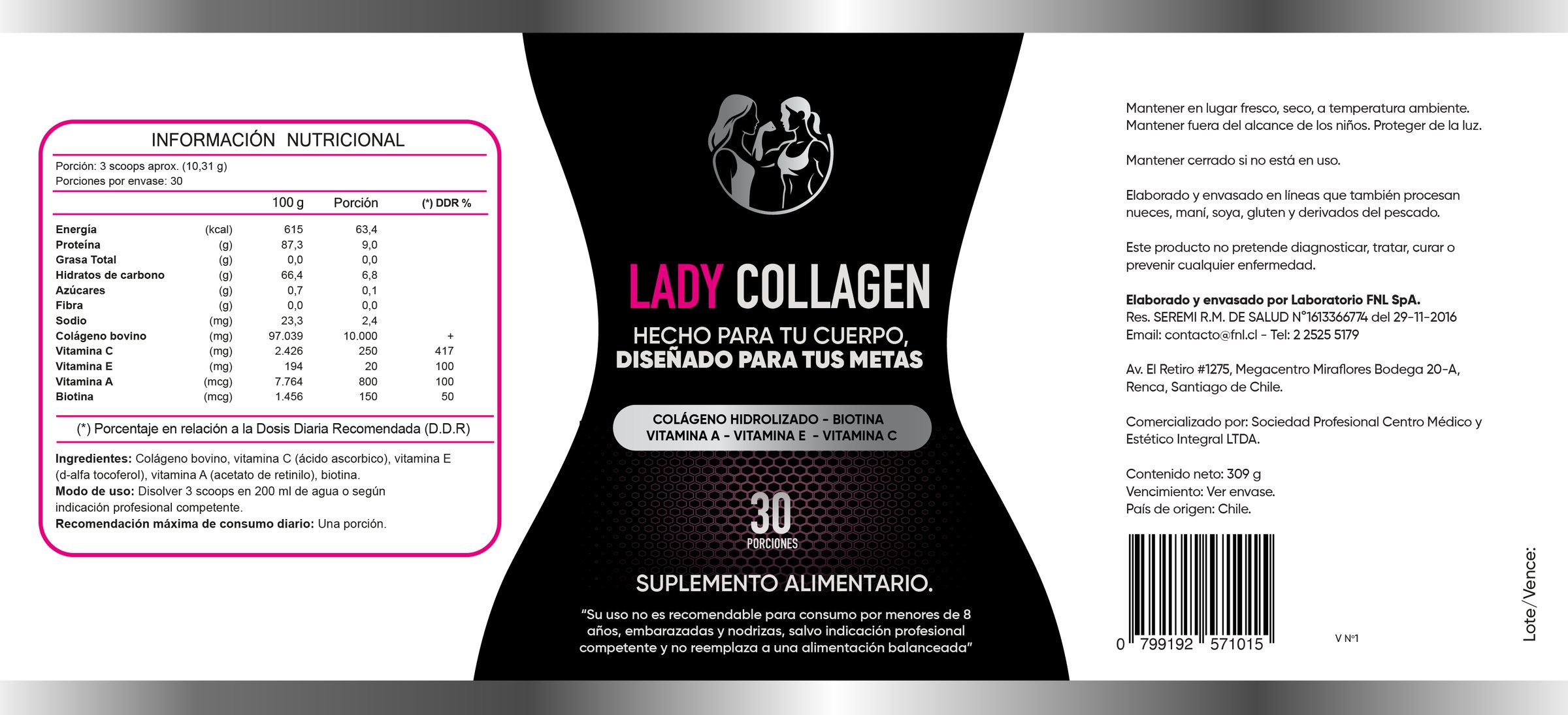 Etiqueta plana de Lady Collagen, silueta negra sobre blanco.