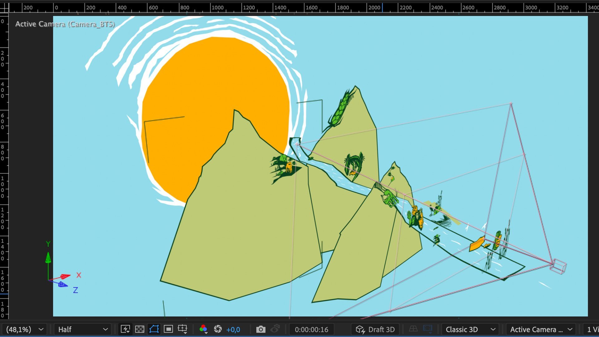 Composición de la Hazy Lager en el espacio 3D de animación.