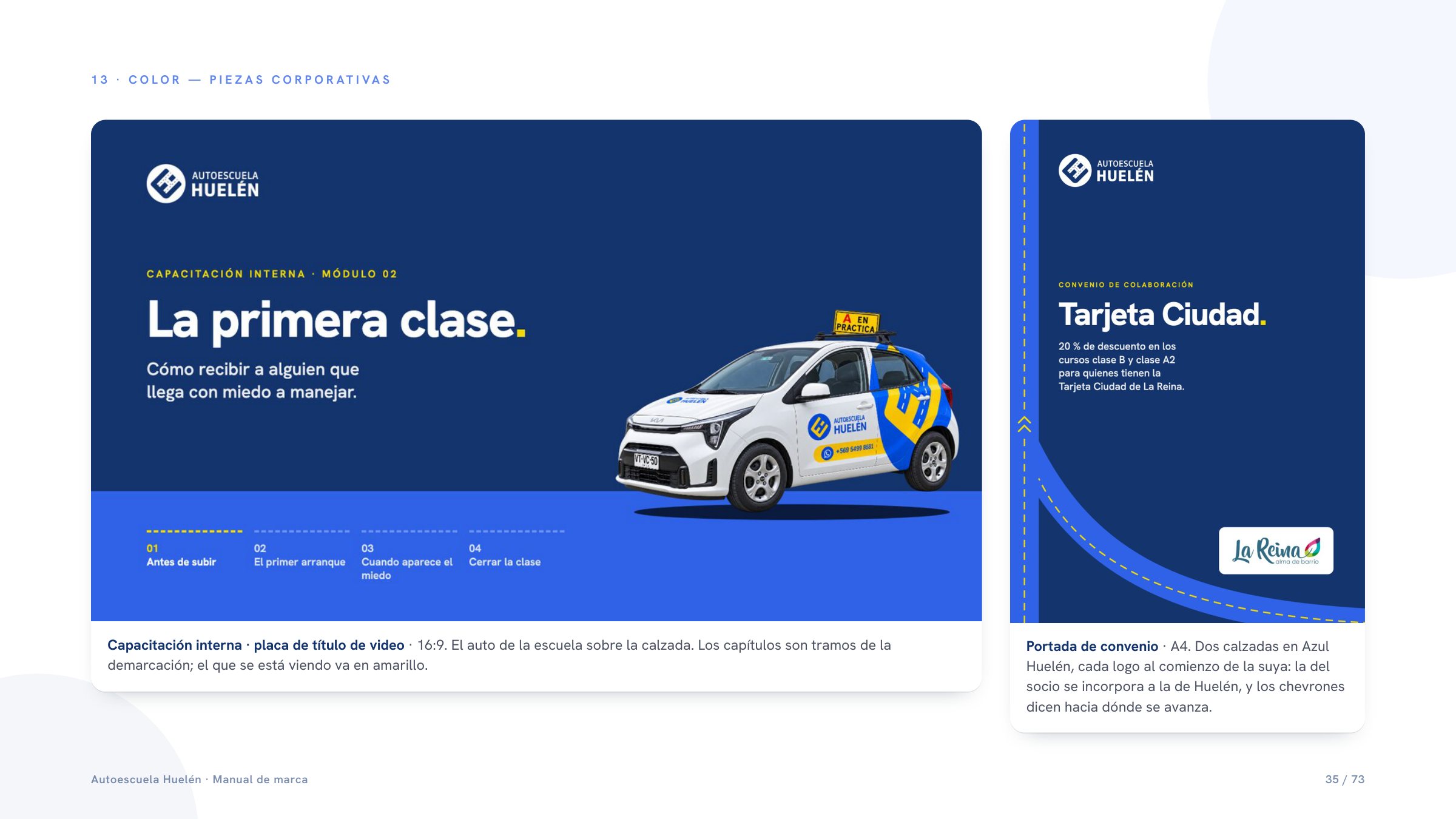 Lámina del manual: piezas corporativas, OTEC y Tarjeta Ciudad.