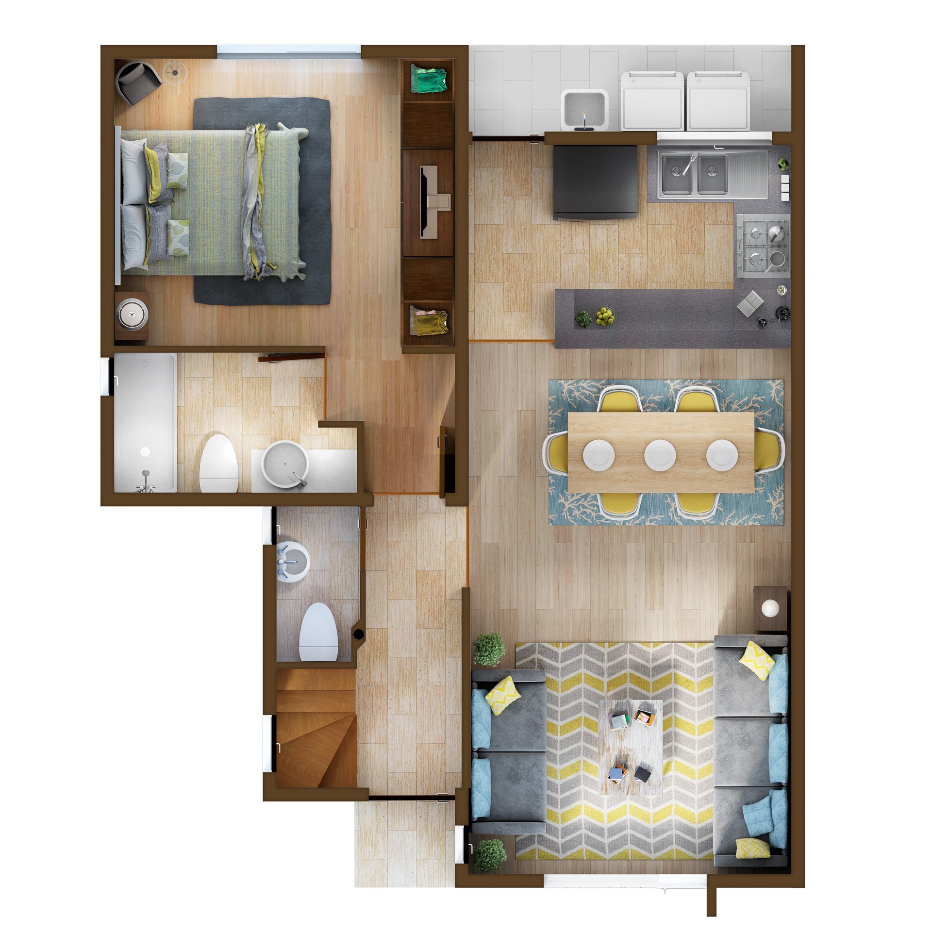 Casa Caburgua, planta del primer piso amoblada.