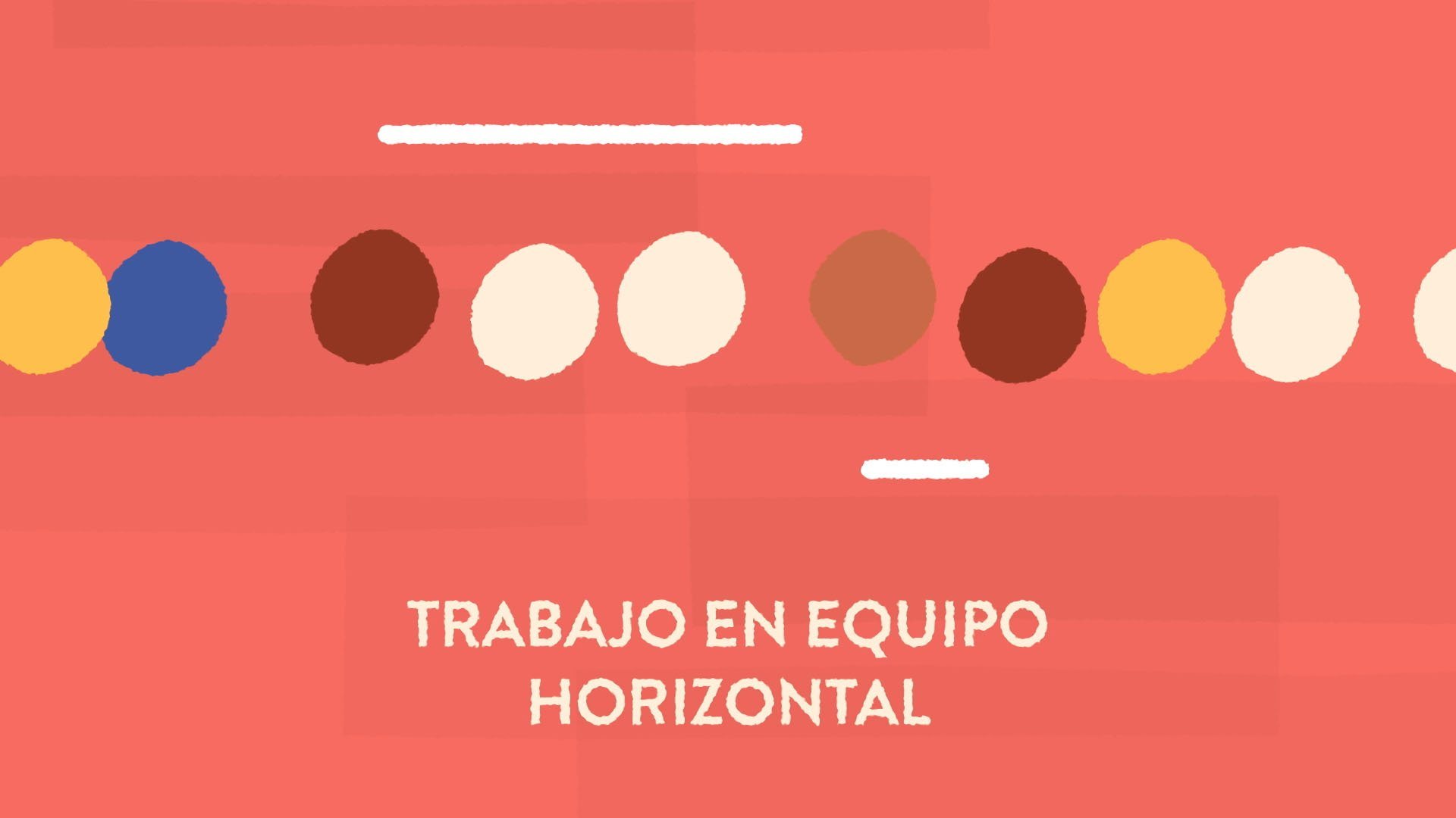 Placa «Trabajo en equipo horizontal» con una fila de círculos de colores.