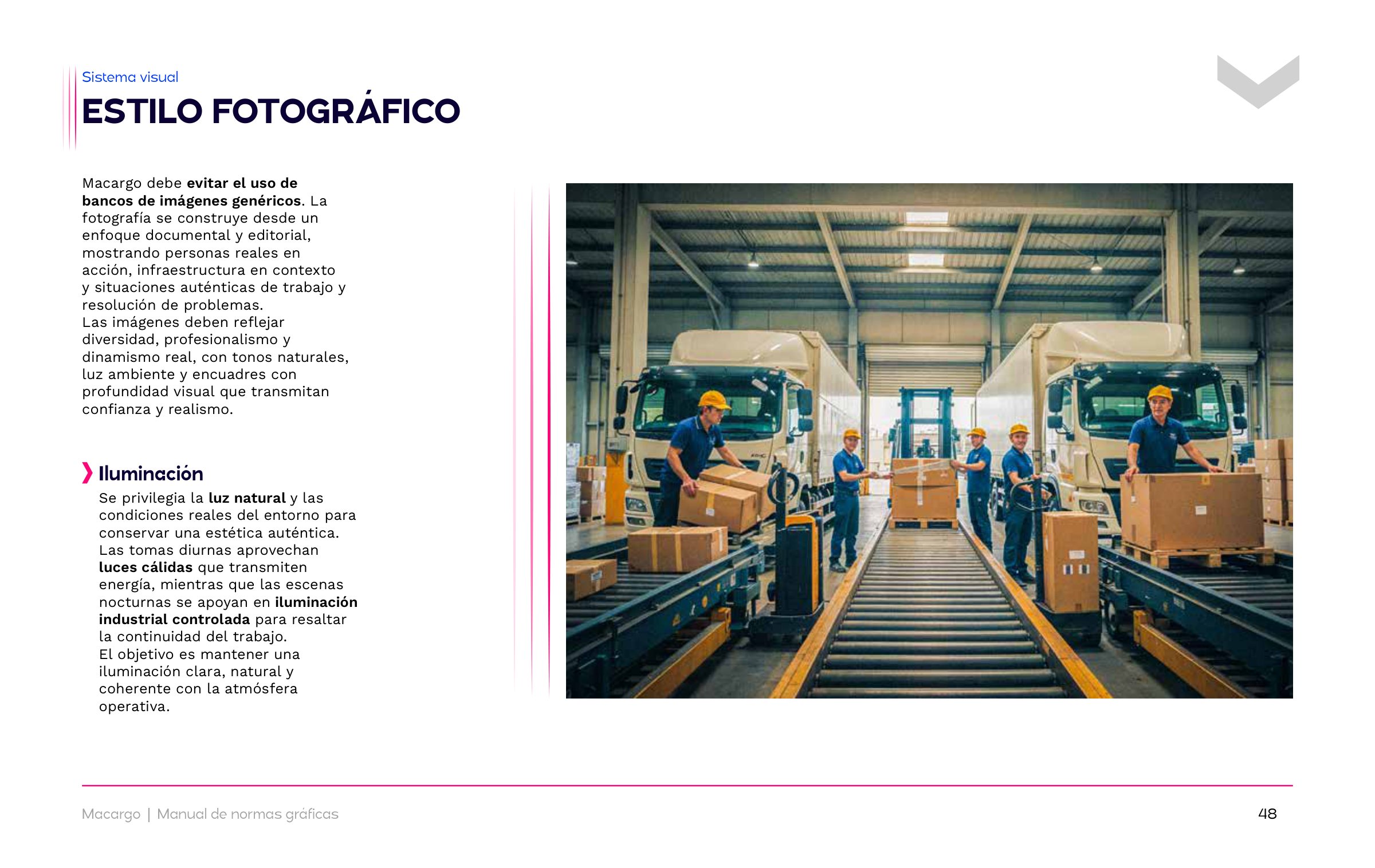 Lámina del manual: estilo fotográfico e iluminación, con un andén de carga.