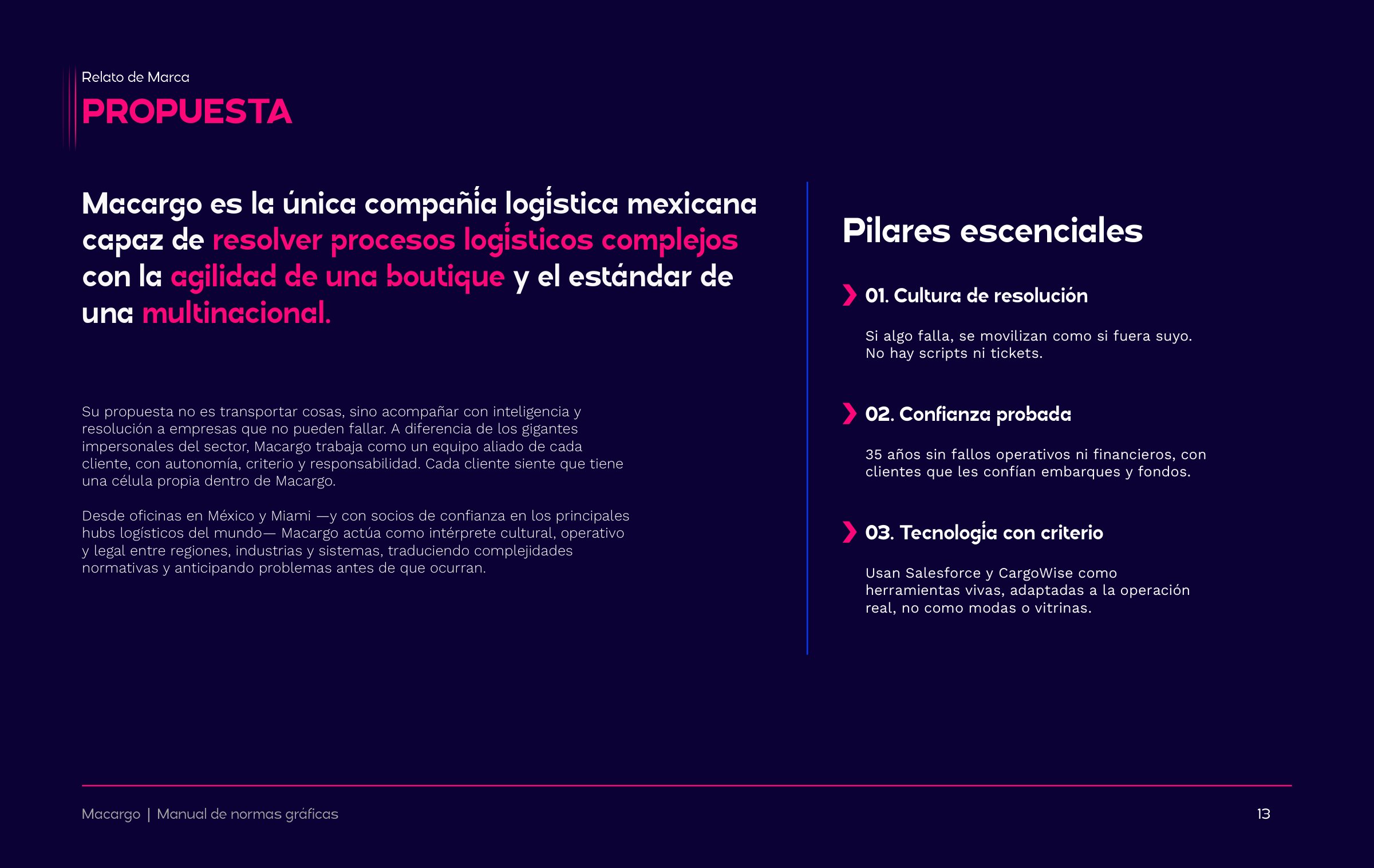 Lámina del manual: la propuesta de Macargo y sus tres pilares.