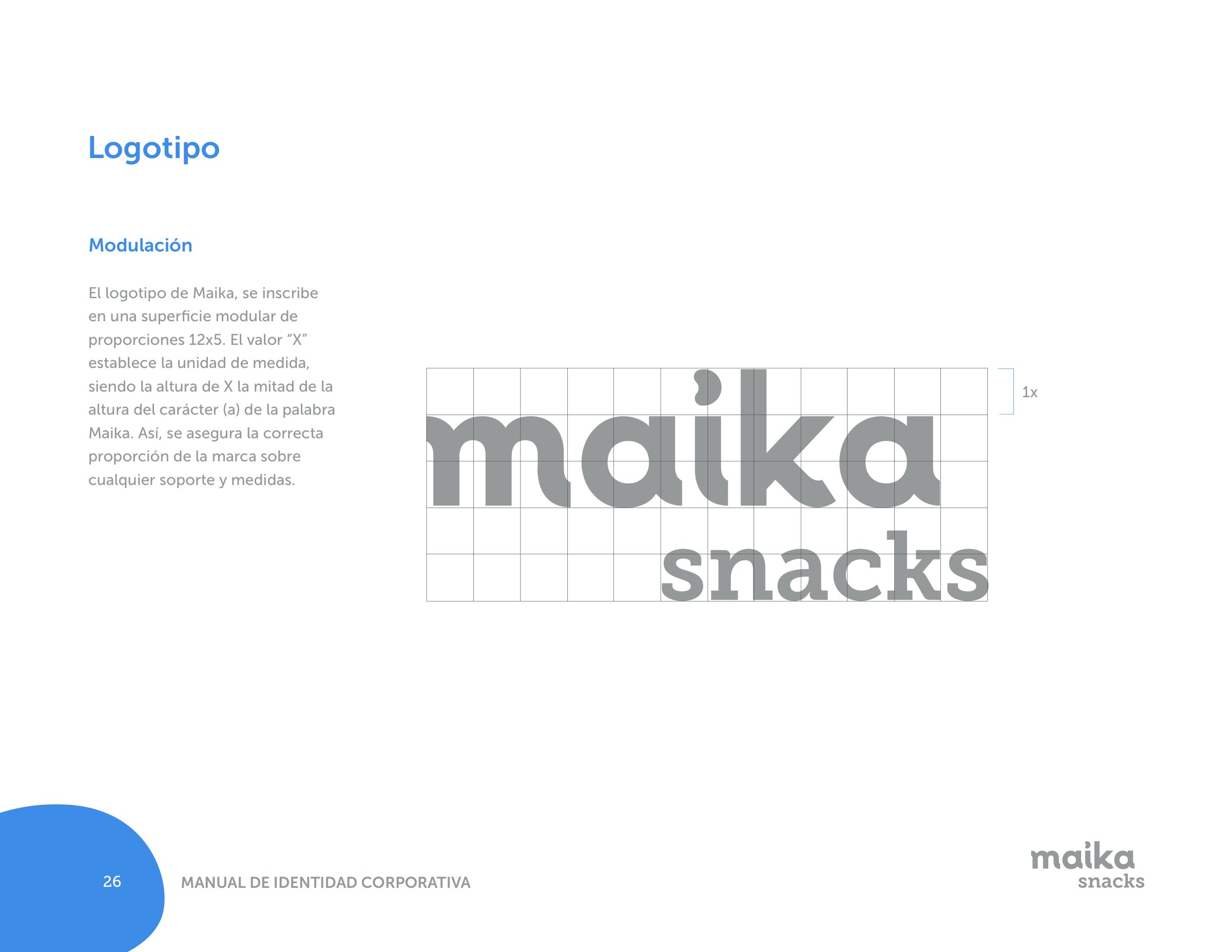 Página del manual con el logotipo Maika sobre su retícula de construcción de 12 por 5 módulos.