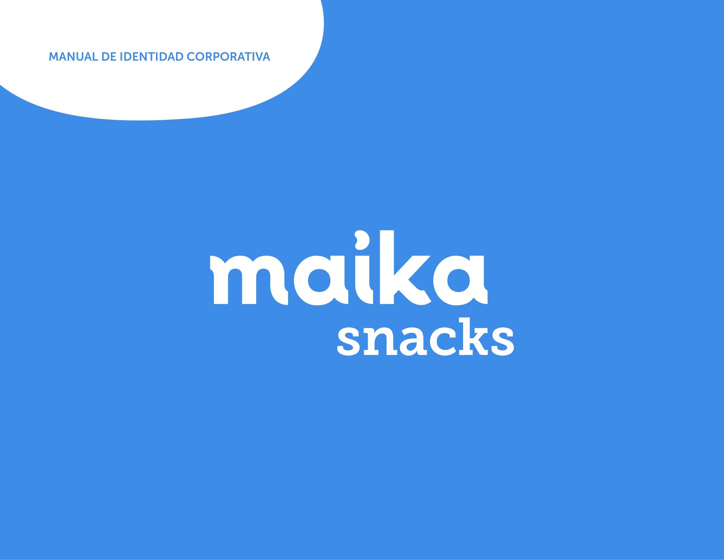 Portada del manual de identidad de Maika: el logotipo maika snacks en blanco sobre azul.