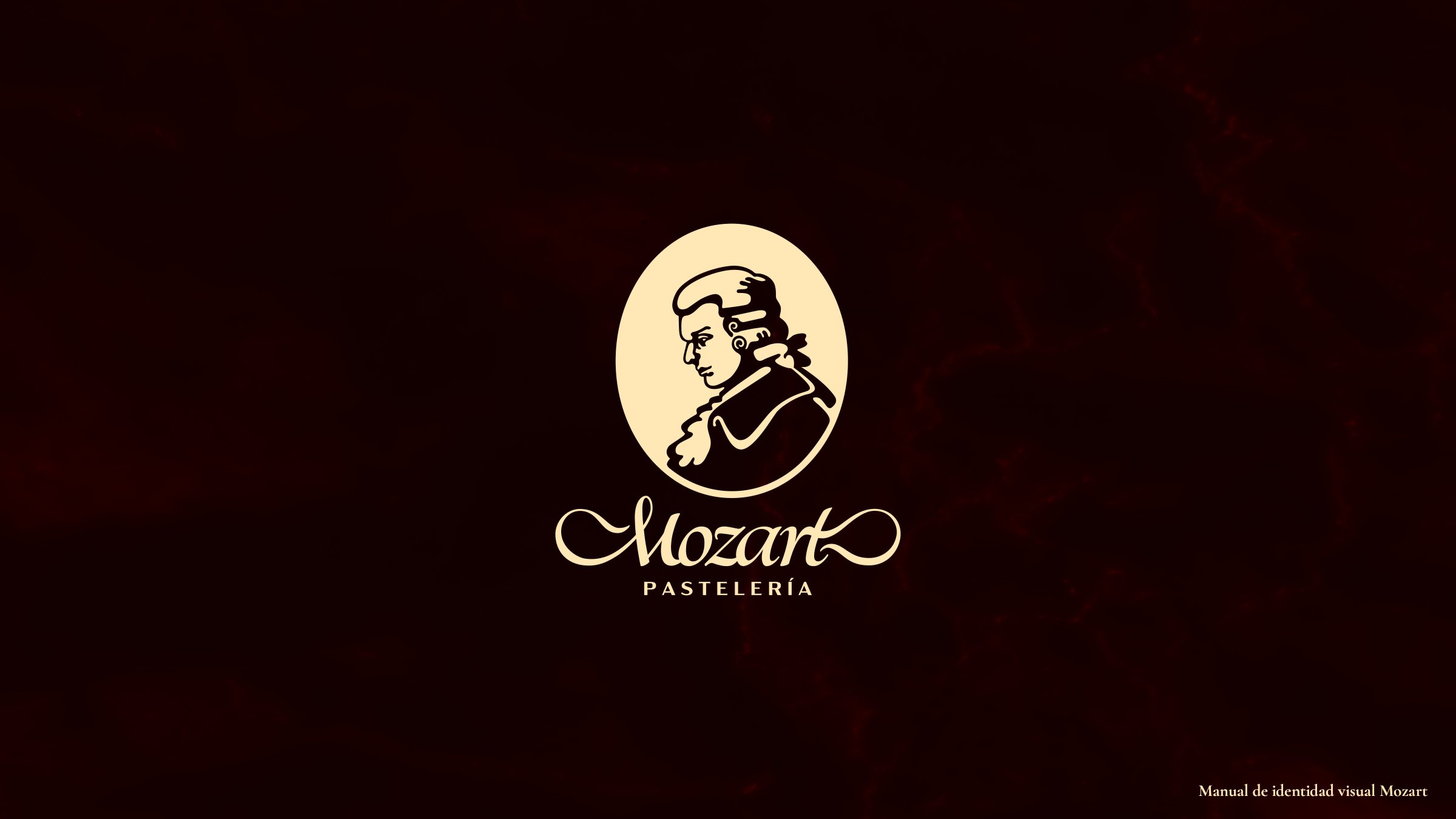 Portada del manual de identidad visual de Mozart: el imagotipo en crema sobre fondo marrón.