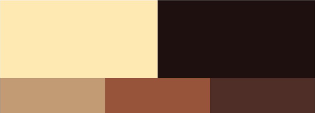 Paleta cromática de Mozart: crema, caramelo, cobre y chocolate.