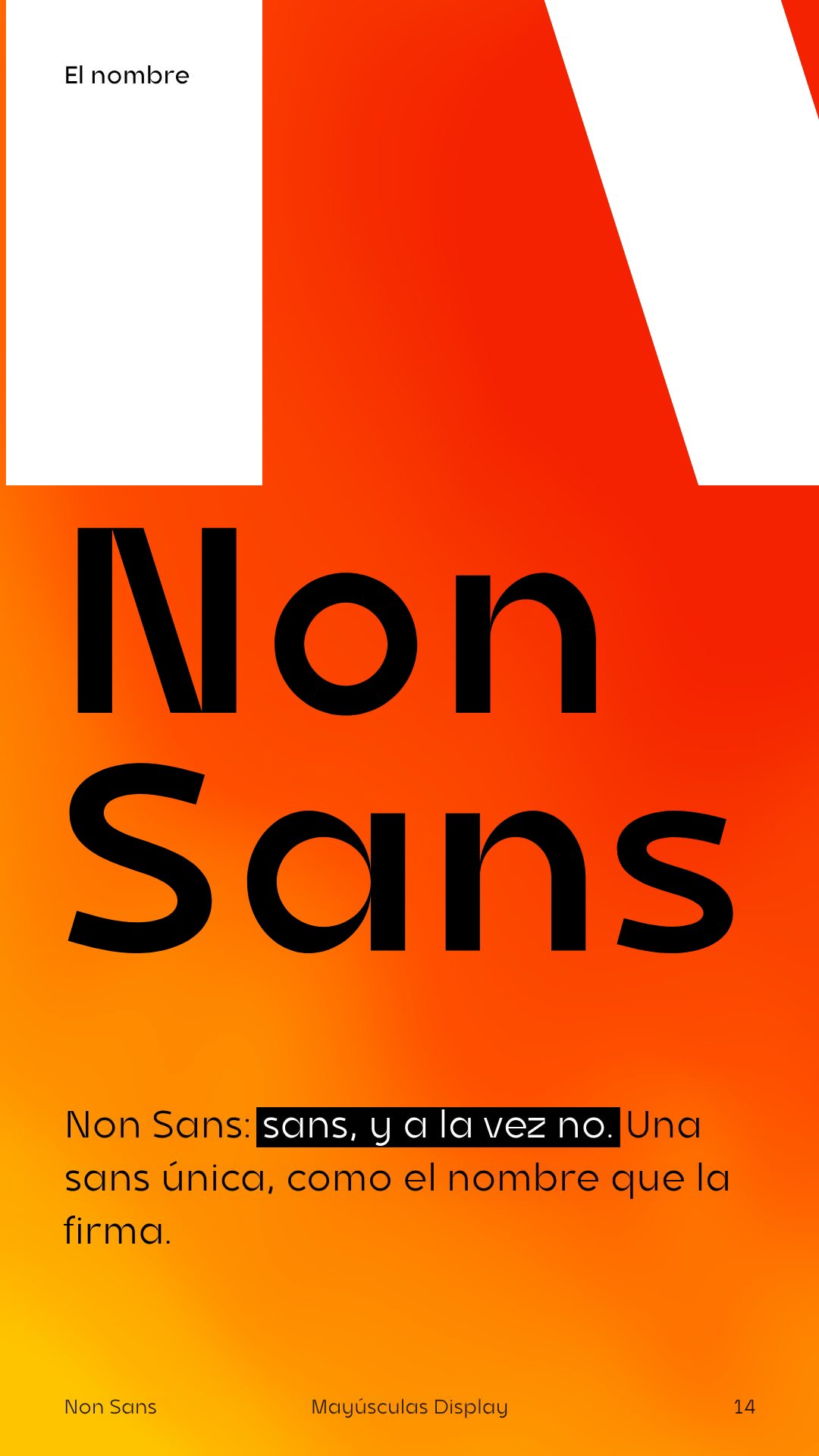 Lámina «Non Sans» en Mayúsculas Display, con una N gigante en blanco que se sale del cuadro.