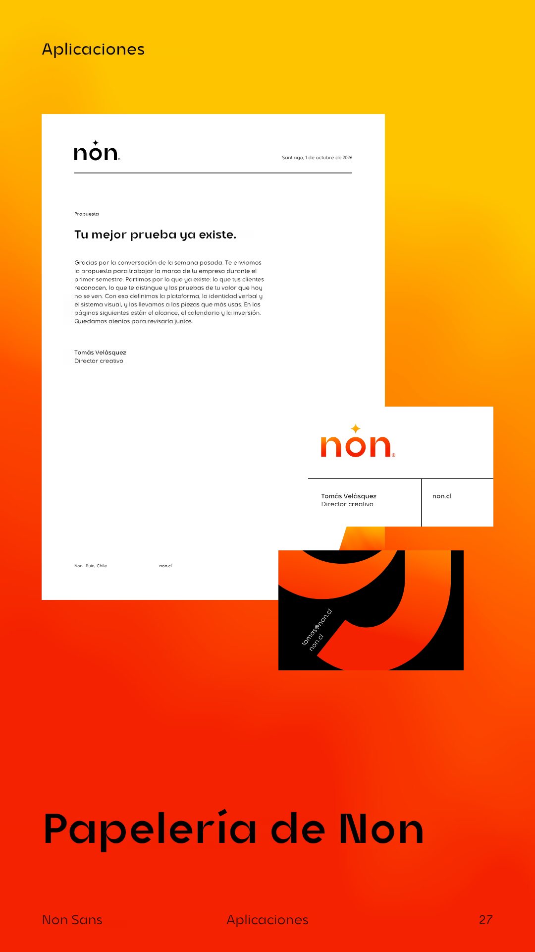 Papelería de Non: carta, tarjeta y sobre compuestos en Non Sans.