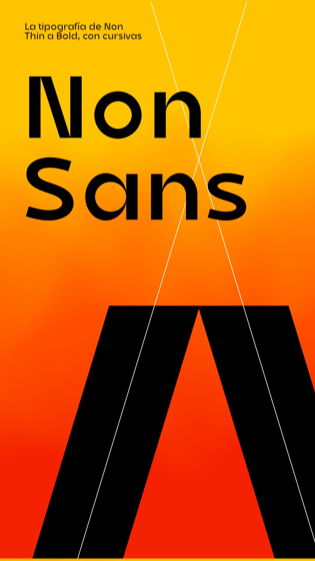 Portada de Non Sans: «Non Sans» en negro sobre el degradado de fuego y la A Display gigante con sus líneas de construcción.