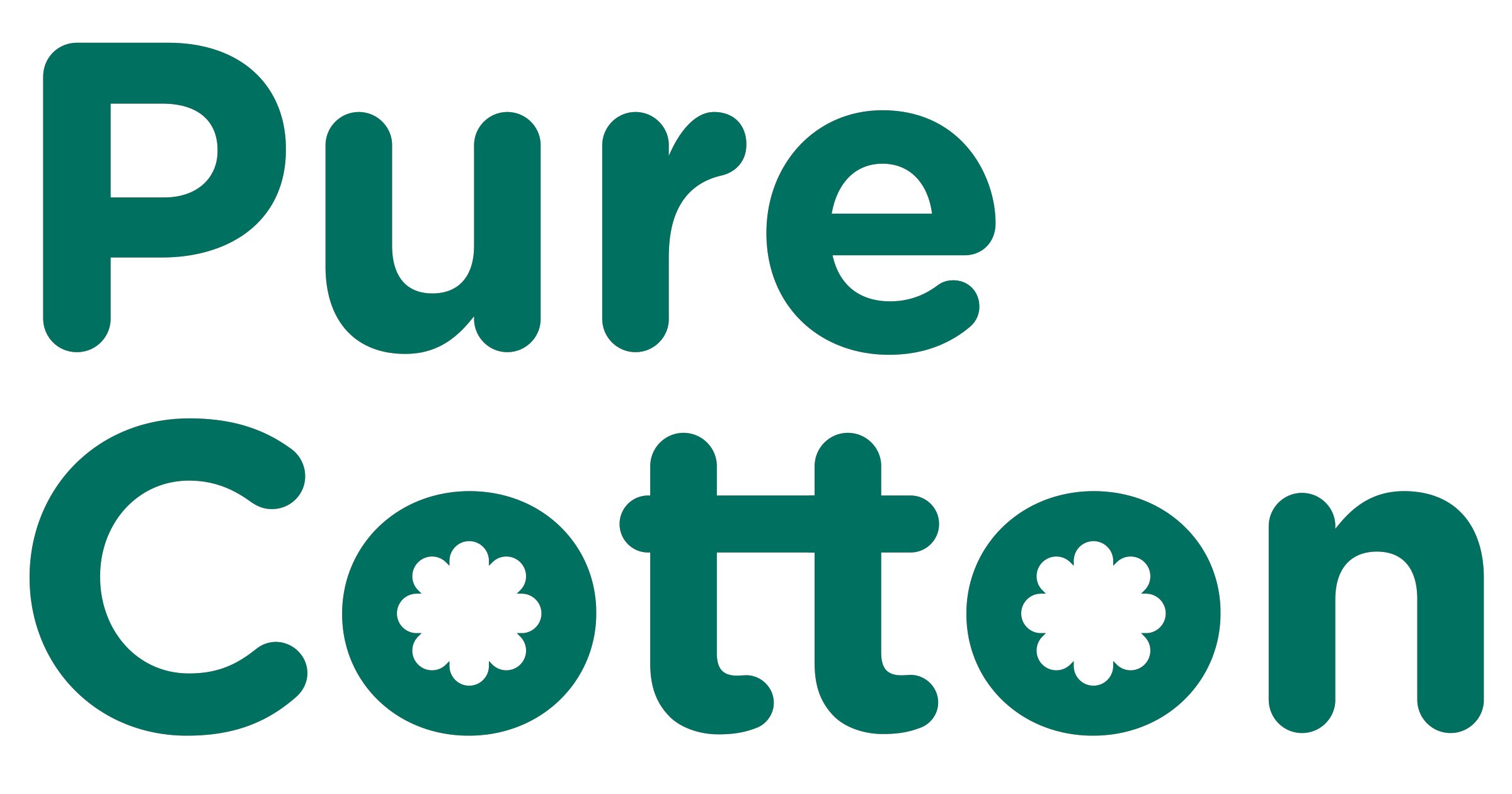 Logotipo Pure Cotton en verde oscuro sobre blanco.