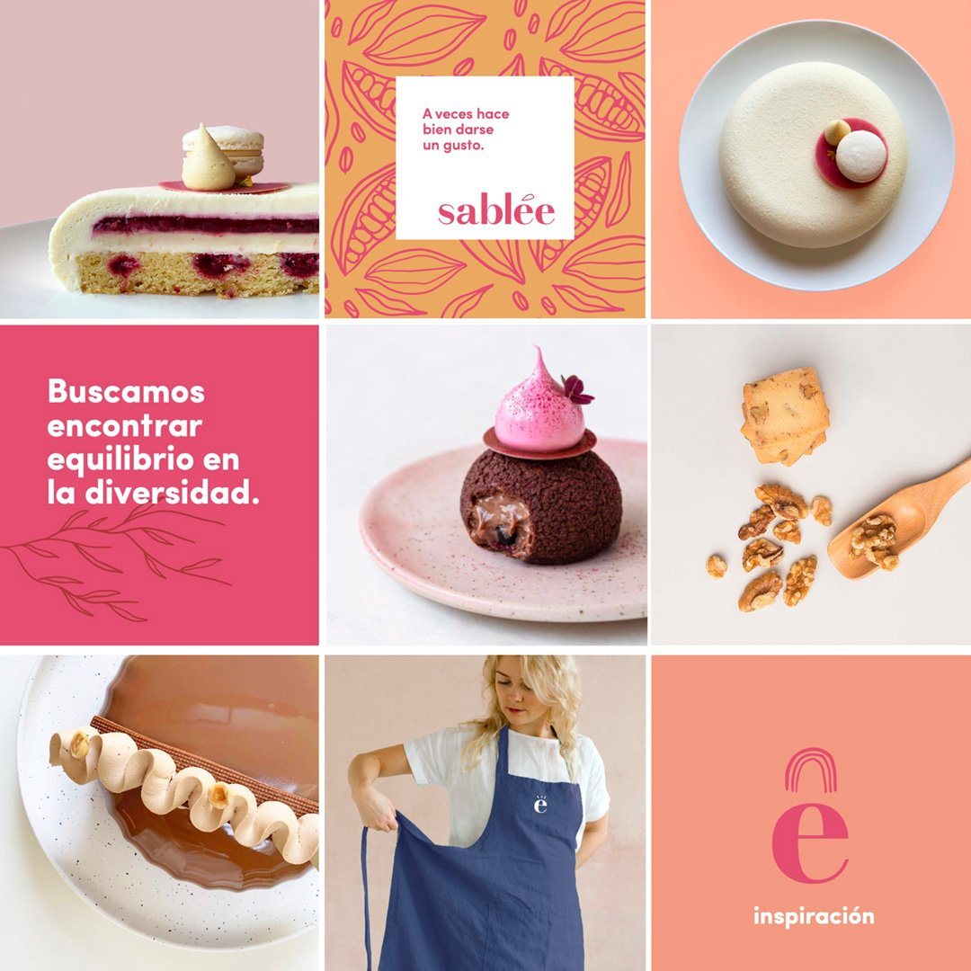 Grilla de redes de Sablée: postres, frases y el monograma.
