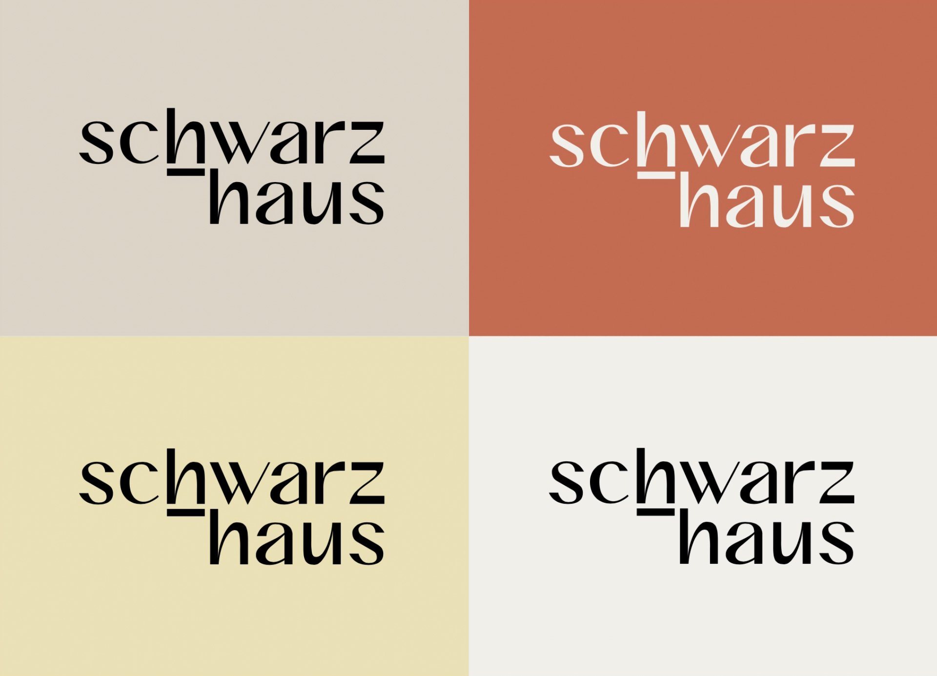 Logotipo de Schwarz-Haus sobre cuatro colores de la paleta.