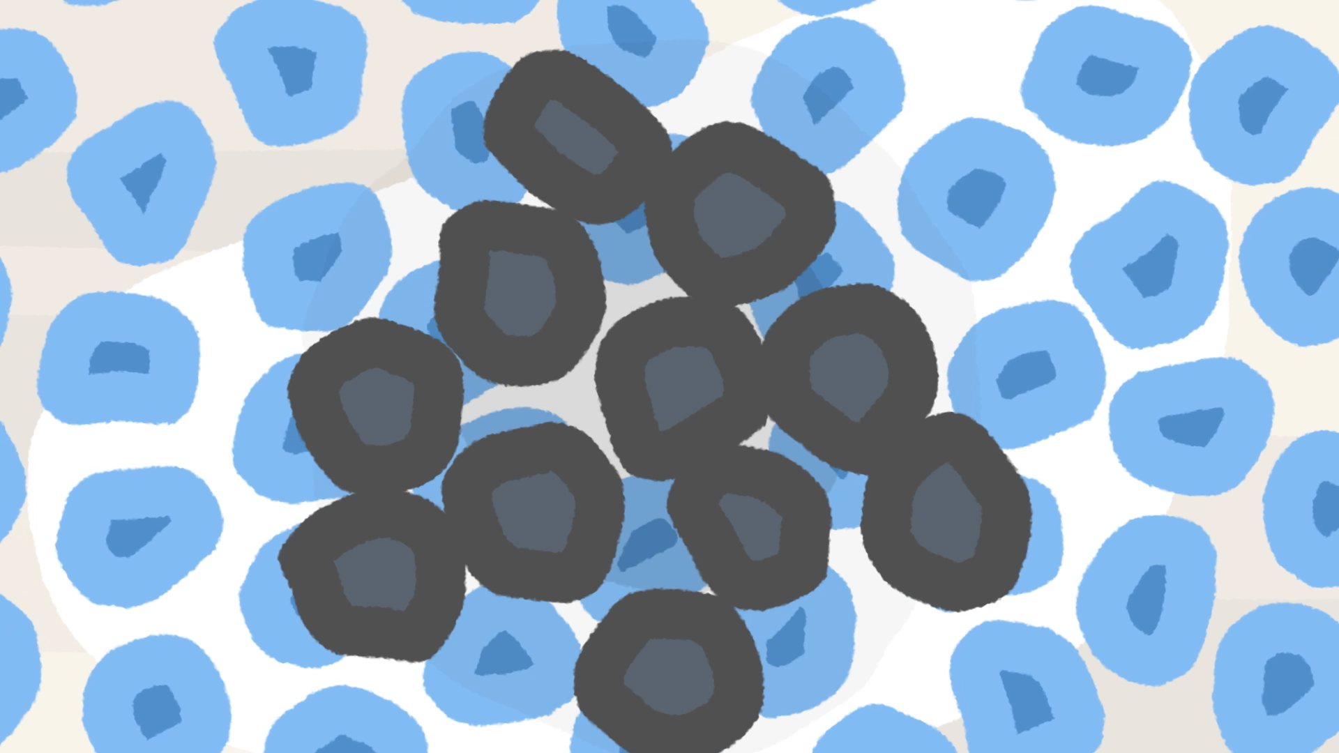 Ilustración: células oscuras entre células azules.