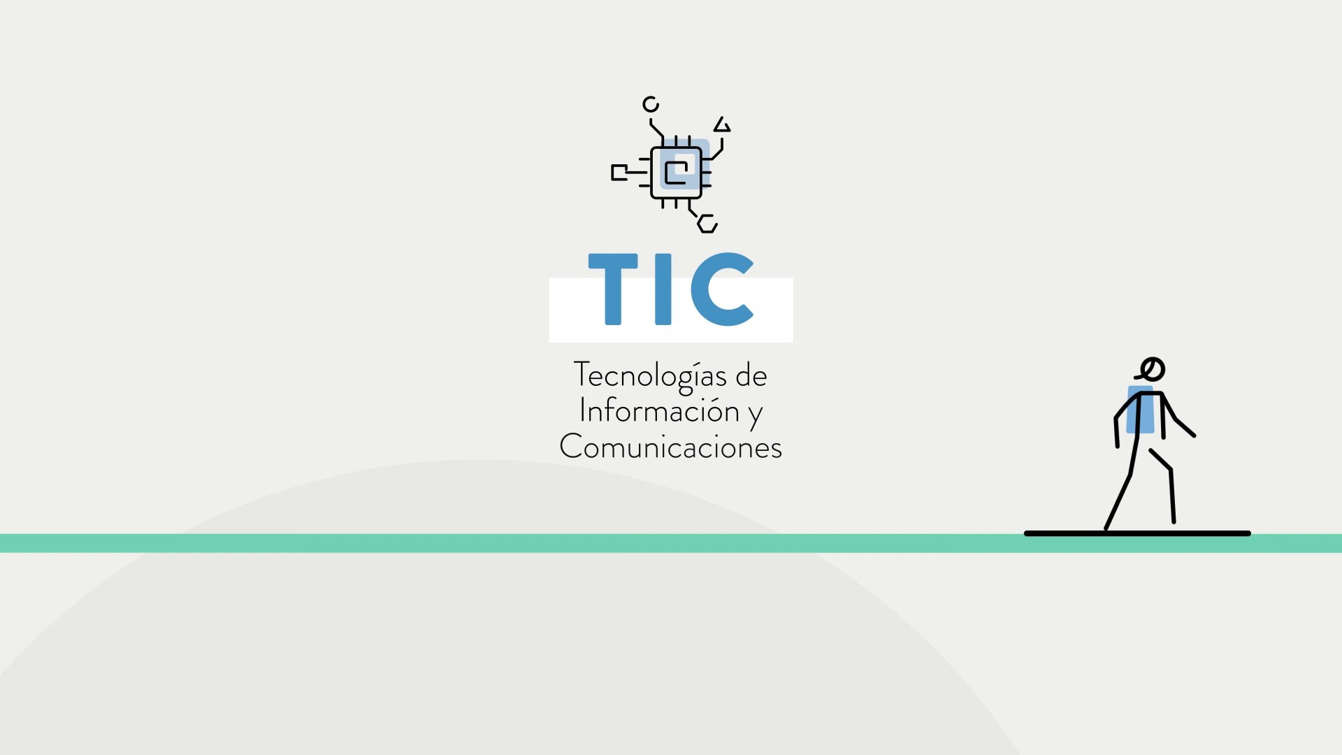 El estudiante camina hacia el ícono de «TIC, Tecnologías de Información y Comunicaciones».